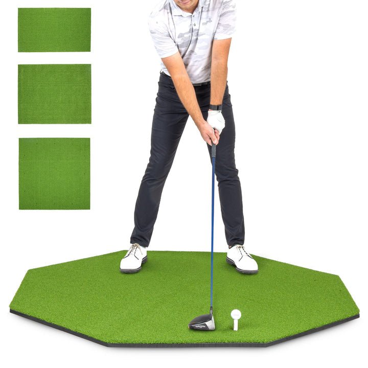 Golfer standing on Mat GoSports Golf Hitting Mat - Pro 5 x 5 ft Octagon 15 -ALLBGT