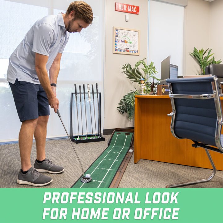 In Use of the GoSports Premium Golf Putter Stand - Black - ALLBGT