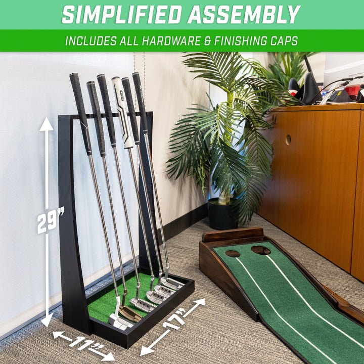 Side view of the GoSports Premium Golf Putter Stand - Black - ALLBGT