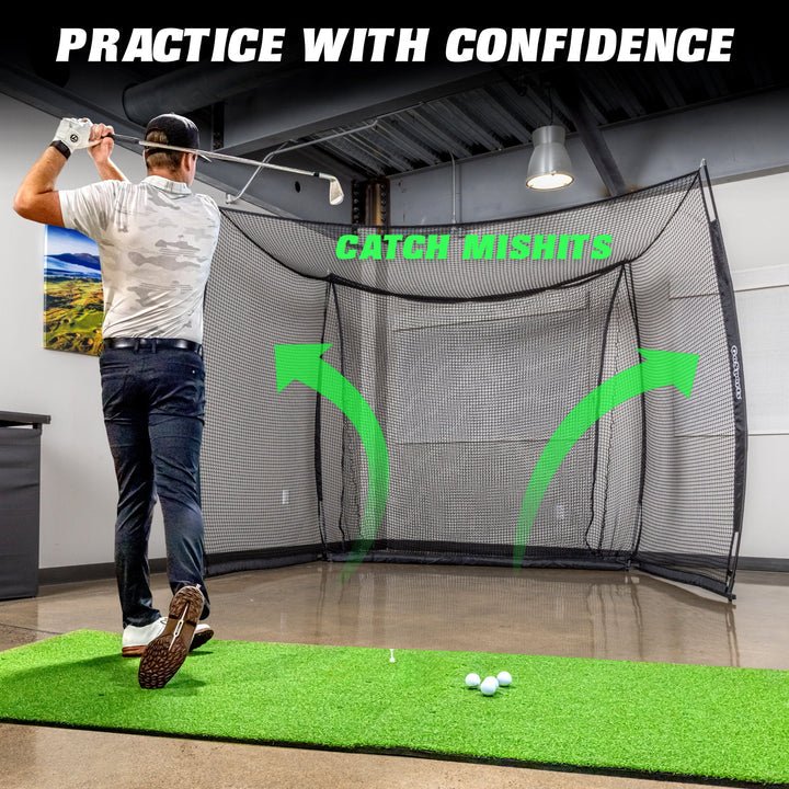 Side Angle of GoSports Range Cage 10x8ft Golf Practice Hitting Net for backyard use - ALLBGT