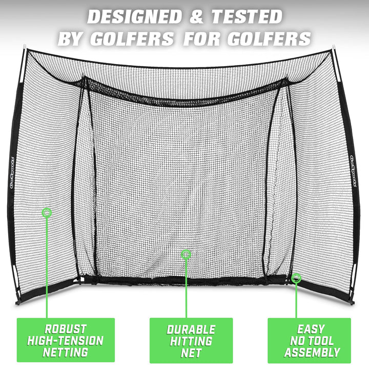 Front view of GoSports Range Cage 10x8ft durable Golf Hitting Net enclosure - ALLBGT