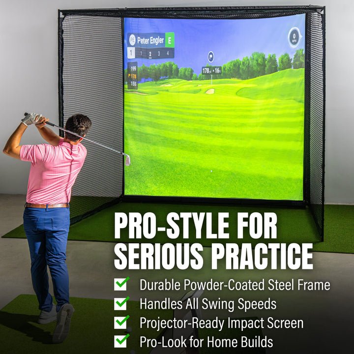 GoSports Range Cage Elite - 8' x 8' Golf Hitting Net & Simulator Enclosure with Impact Screen - ALLBGT
