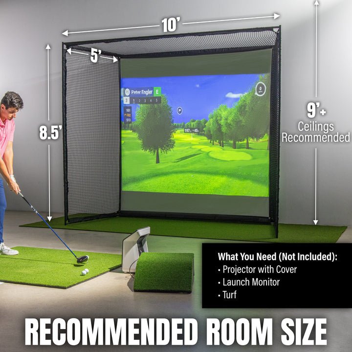 GoSports Range Cage Elite - 8' x 8' Golf Hitting Net & Simulator Enclosure with Impact Screen - ALLBGT