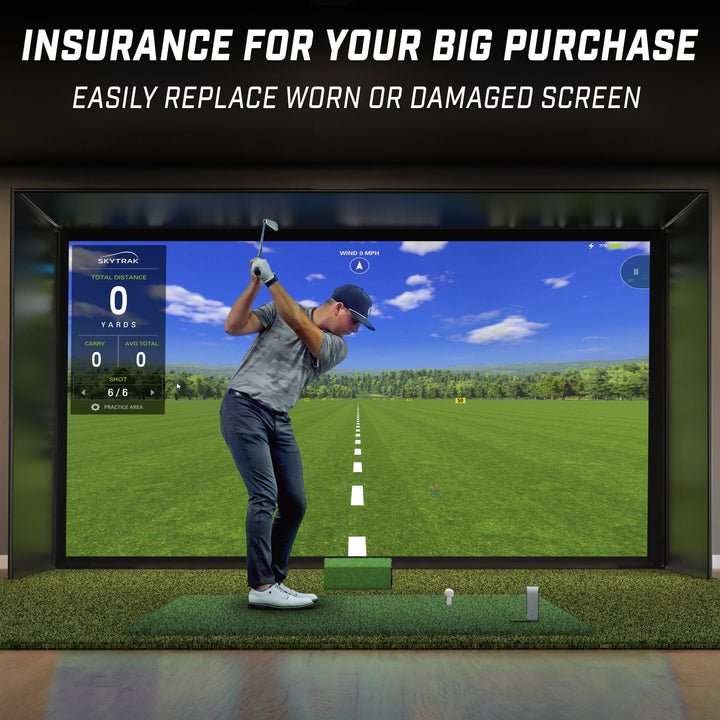Golfer practicing swing with GoSports Replacement Sim Screen in golf simulator bay - ALLBGT