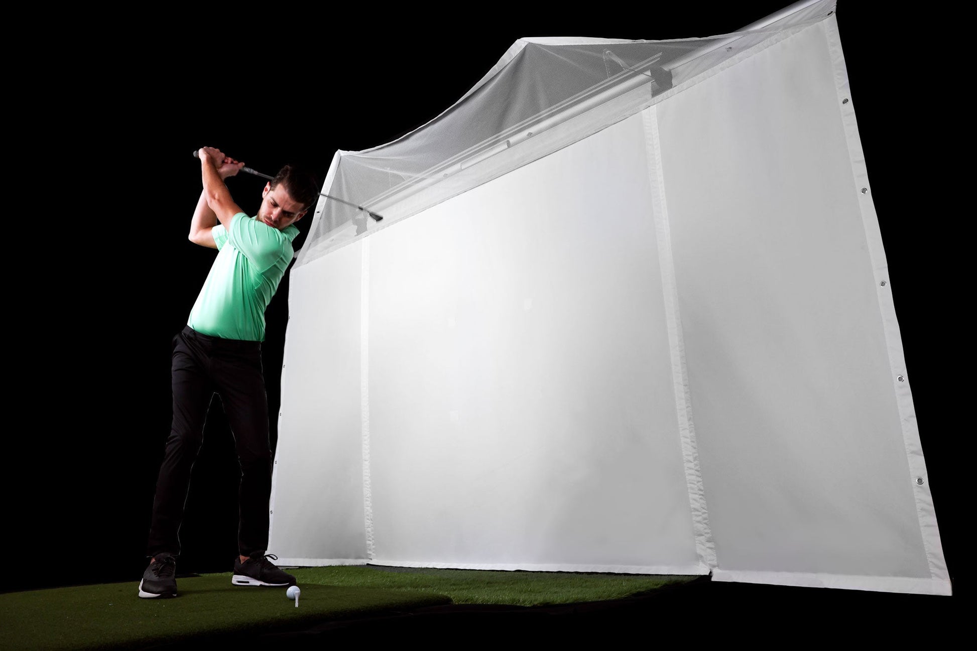 On display view of the HomeCourse ProScreen Retractable simulator screen - ALLBGT