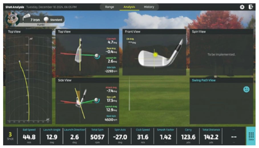 NVISAGE N1 Launch Monitor analysis mode swing data views including club path, face angle, and impact visualizations - ALLBGT