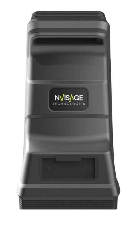 Close-up of NVISAGE NEO-E Golf Launch Monitor lens and tracking technology for swing analysis - ALLBGT