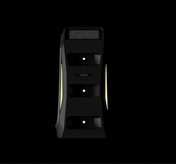 Front view of NVISAGE NEO-E Golf Launch Monitor showing sleek black design for home or simulator setup - ALLBGT