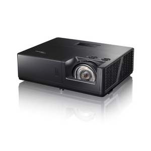 Angled view of the OPTOMA ZU607TST 6,000 Lumen WUXGA Short Throw Laser Projector – HDR, IP6X Dust Resistant, Full 3D - ALLBGT