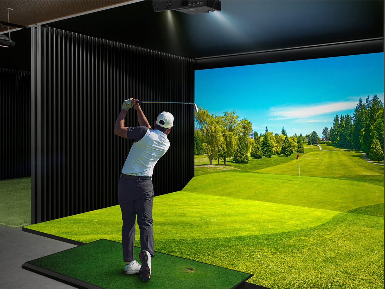 During swing using the OPTOMA ZU607TST 6,000 Lumen WUXGA Short Throw Laser Projector – HDR, IP6X Dust Resistant, 3D - ALLBGT