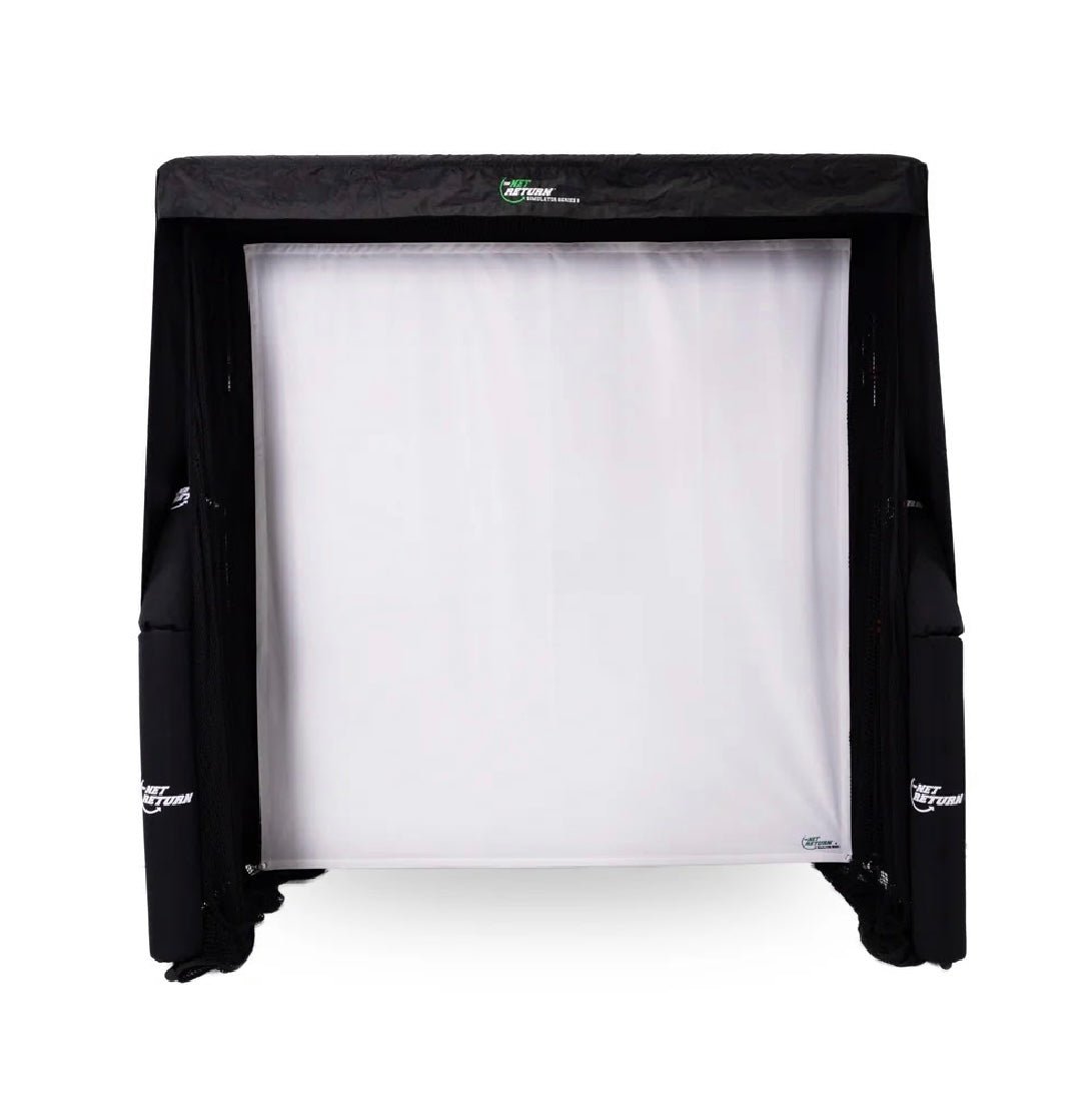 Top view of The Net Return Simulator Bay 8 Enclosure featuring floating HD impact screen design - ALLBGT