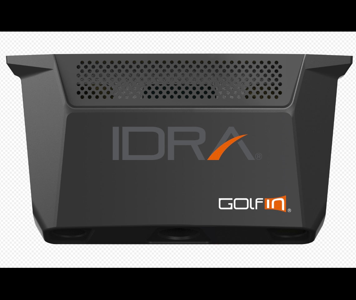Front view of Golfin IDRA II Launch Monitor with sleek design and precision tracking to use for SimBooth Kit 2 - ALLBGT