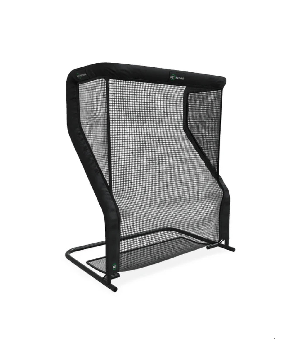 Side profile of The Net Return Mini Package Golf net showing frame and net design - ALLBGT