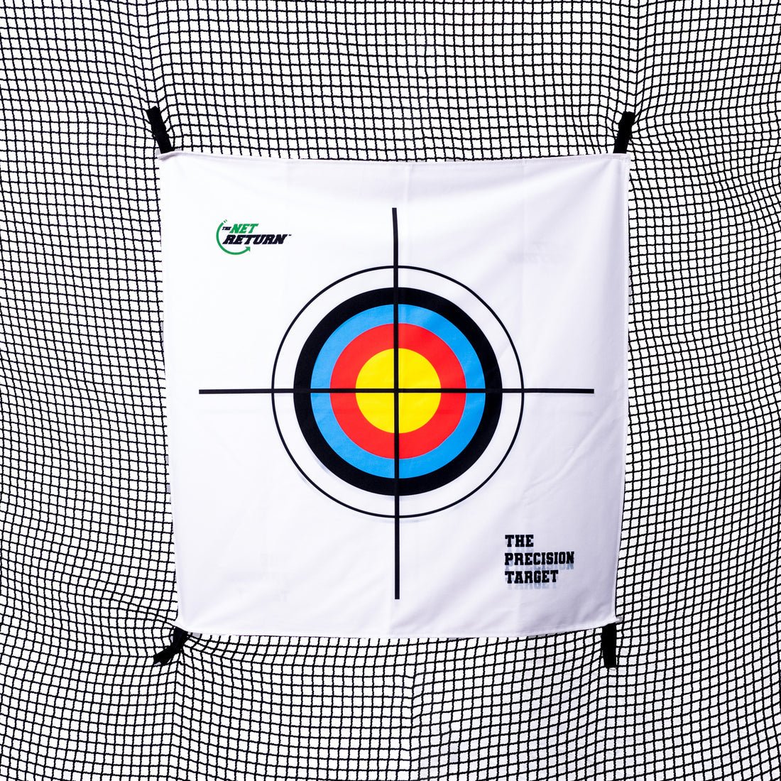 Close-up view - The Net Return Precision Target with multicolor bullseye design for golf swing and aim accuracy - ALLBGT