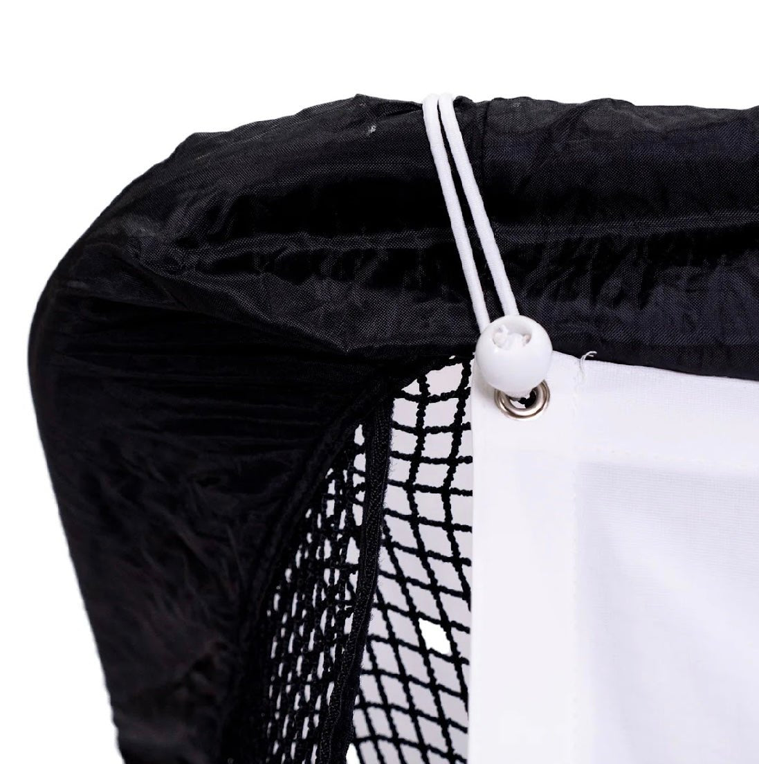 Close-up corner view of The Net Return Pro 8 Simulator Screen with frame and netting - ALLBGT