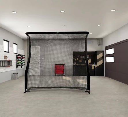 Indoor golf simulator setup with The Net Return Pro 8 Projection Screen installed - ALLBGT