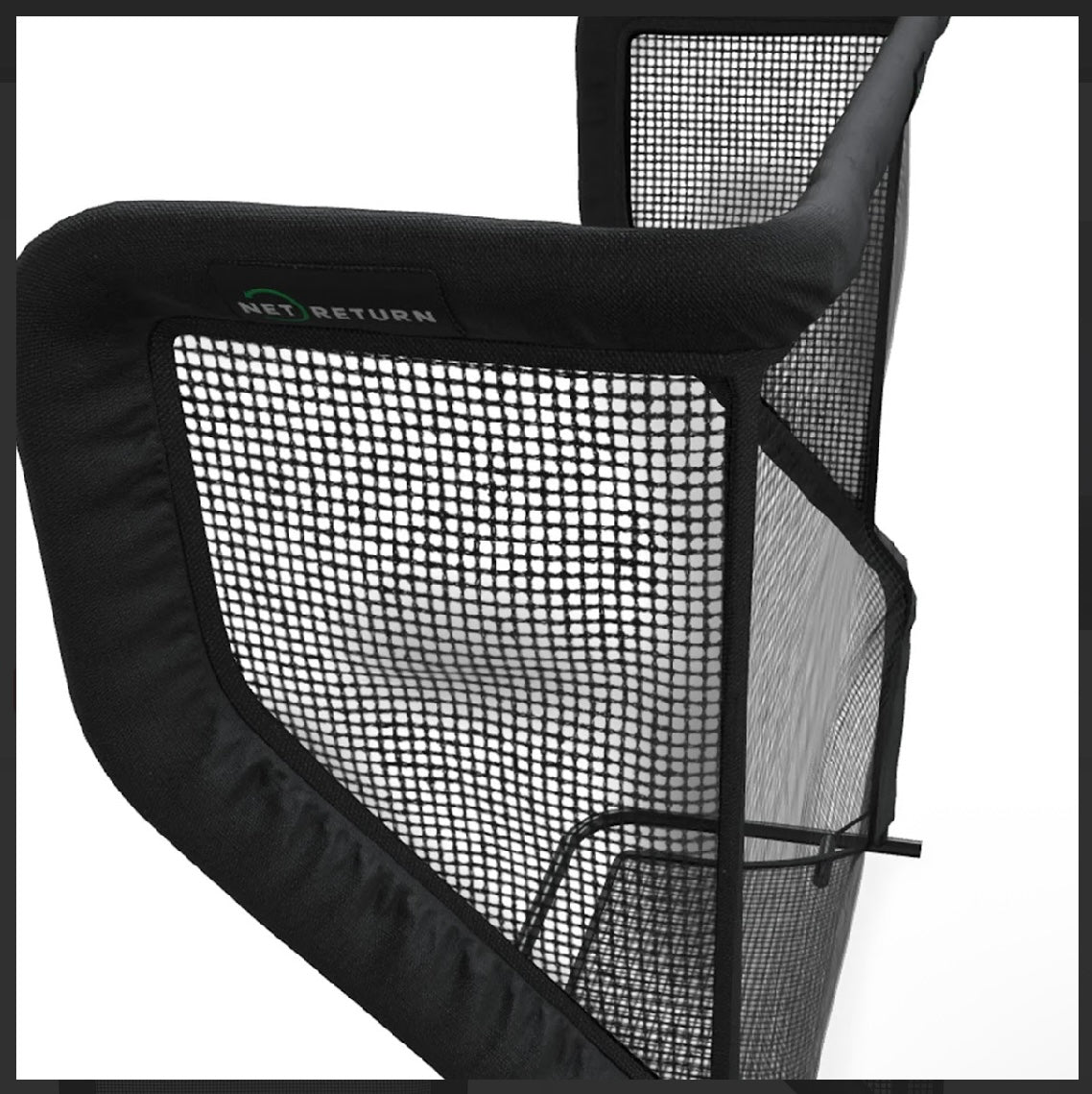 Angled side profile of The Net Return Pro 8 Series automatic ball return golf practice net - ALLBGT