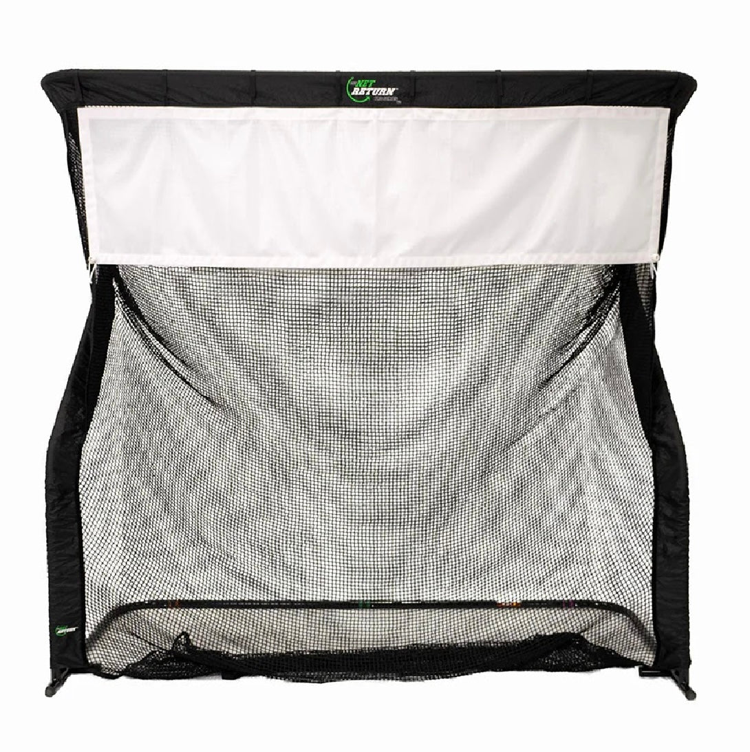 Full front display of The Net Return Pro 9 Split Screen - white and black golf net -ALLBGT