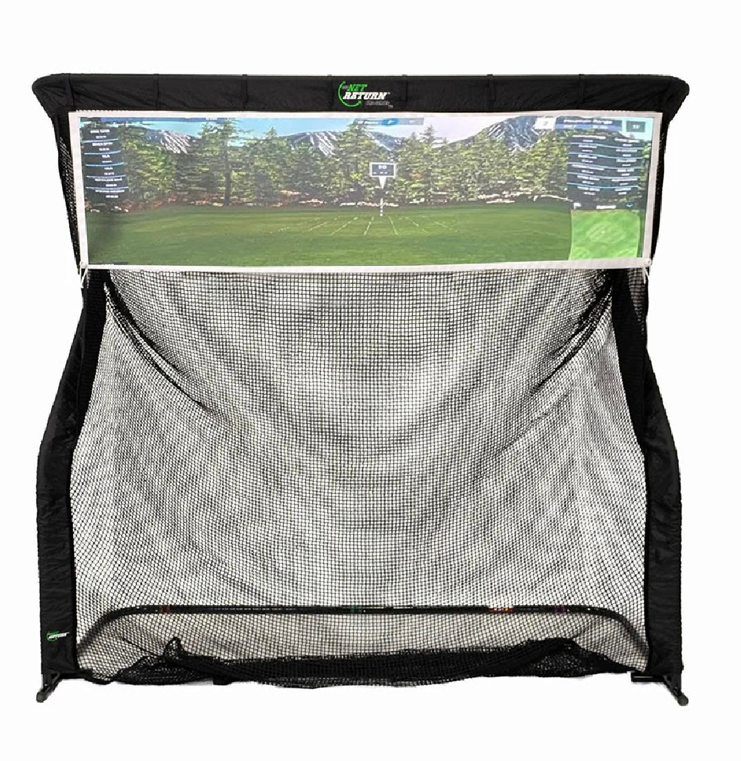 The Net Return Pro 9 Golf Simulator Split Screen - front view durable net and impact screen - ALLBGT