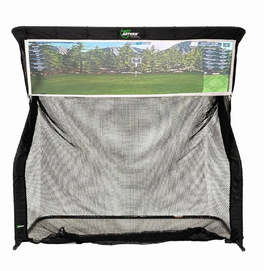 The Net Return Pro 9 Golf Simulator Split Screen - front view durable net and impact screen - ALLBGT