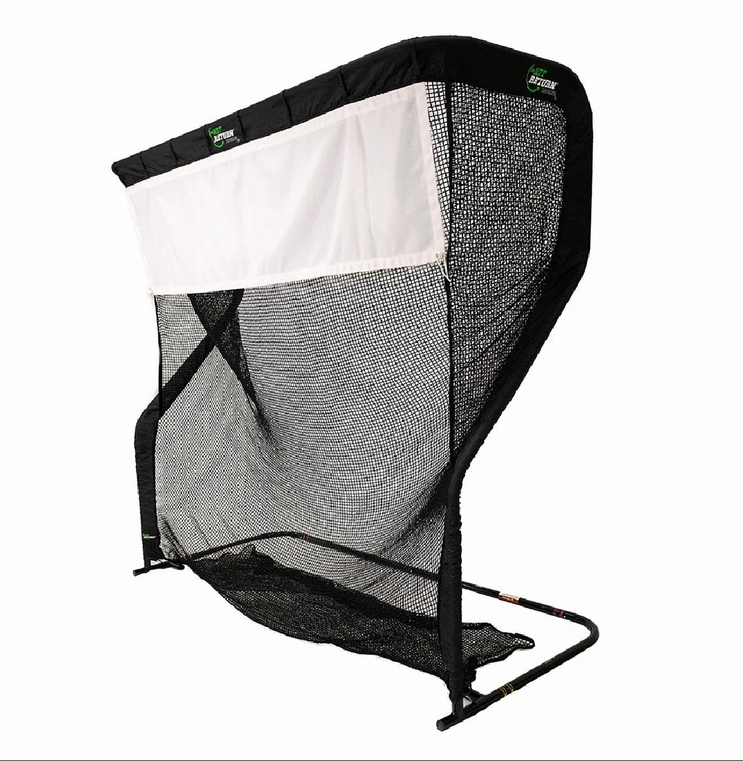 Side view of The Net Return Pro 9 Split Screen - compact golf simulator setup - ALLBGT