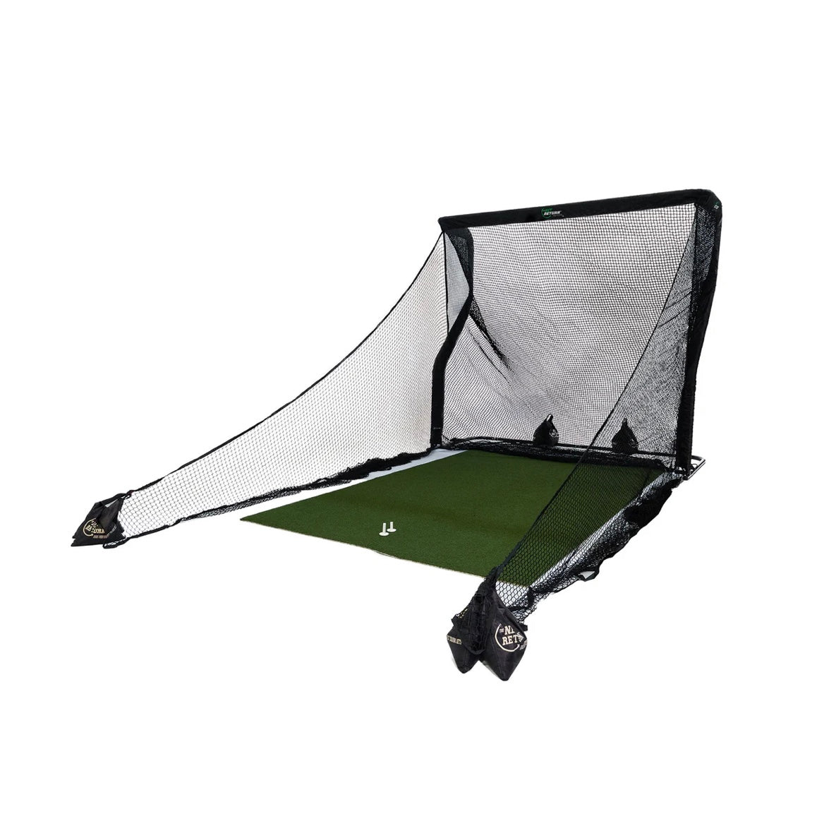 Angled view of The Net Return Pro Package - Pro Series Golf Net Package with Pro turf mat - ALLBGT