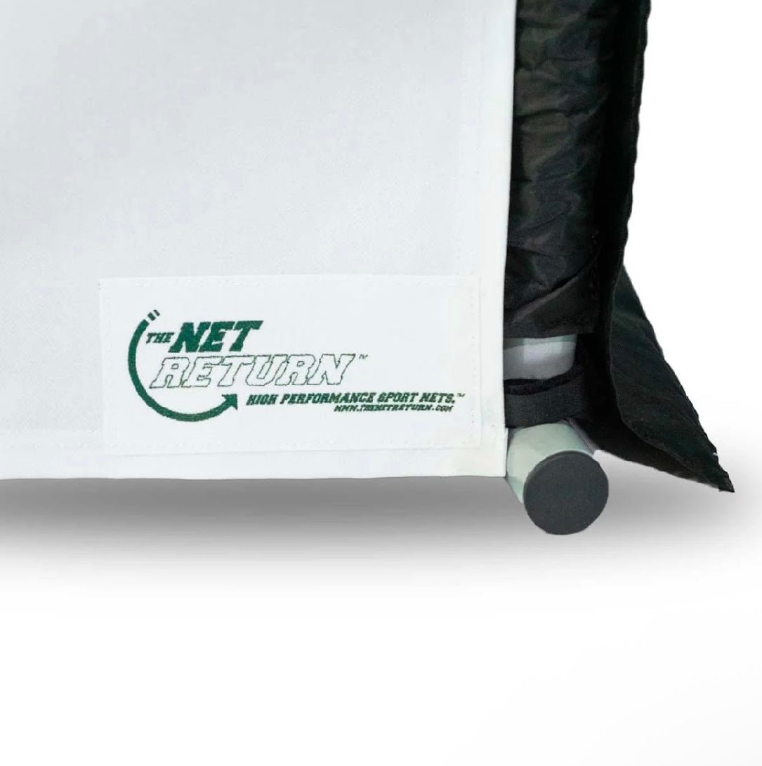 Close-up of The Net Return Pro 8 Simulator Valence logo and white screen corner - ALLBGT