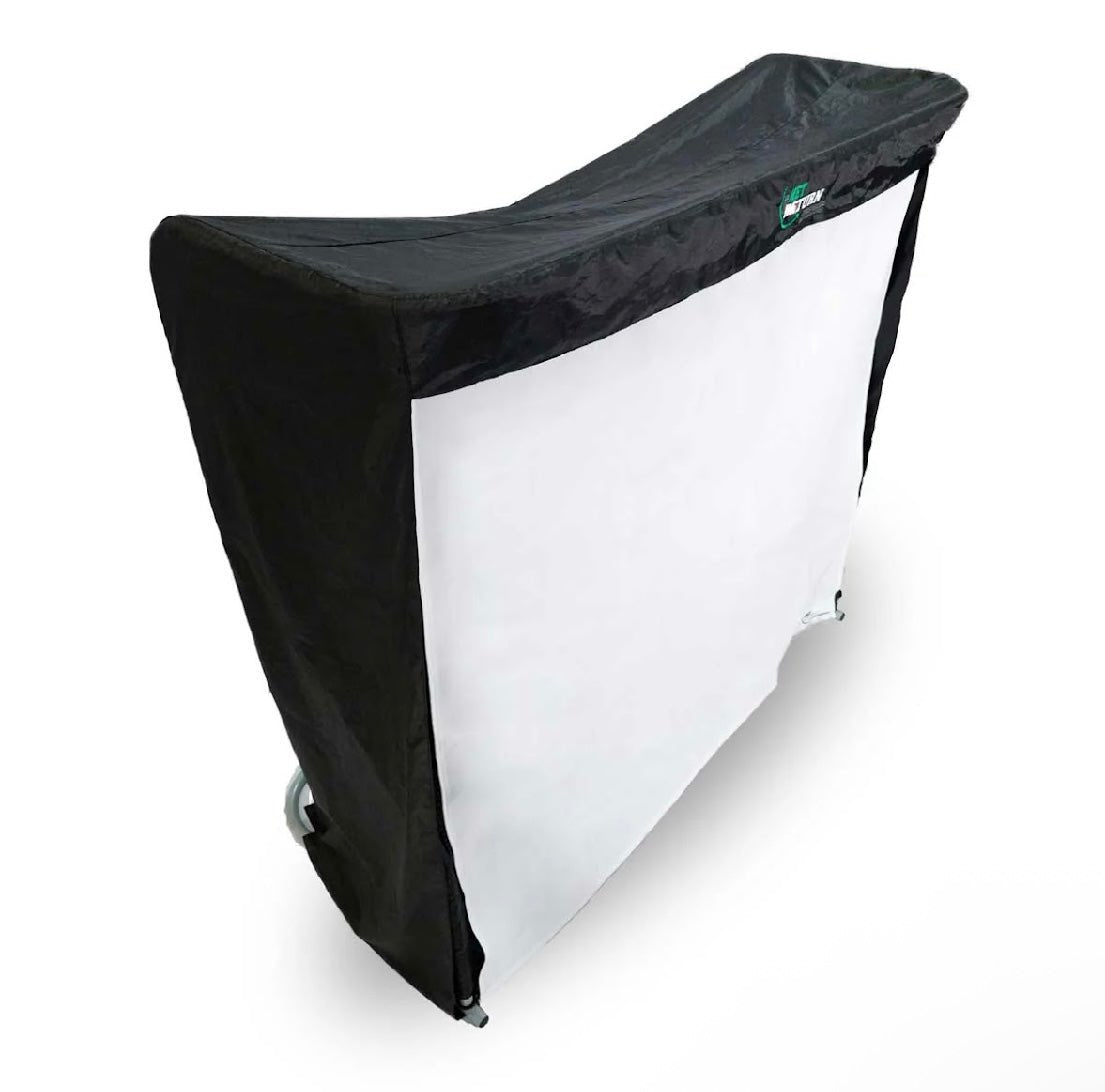 Angled front view of The Net Return Pro 8  Simulator Enclosure with full impact screen - ALLBGT