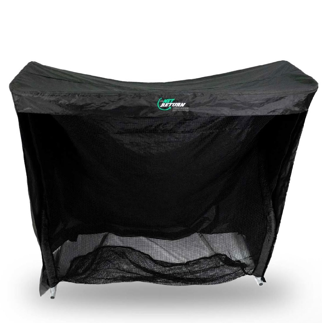 Front angled view of The Net Return Pro 8 Simulator Kit with black enclosure and impact screen - ALLBGT