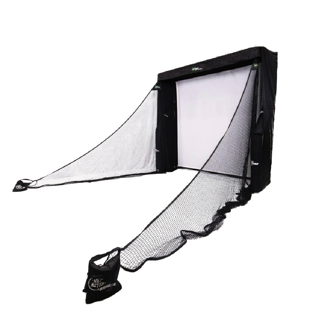 Side Angle of the The Net Return Simulator Bay 8 Enclosure showing durable aluminum frame and netting - ALLBGT