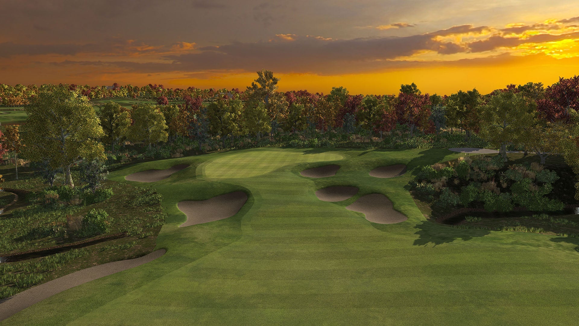 "Virtual golf course view from the TruGolf Starter 10 Golf Simulator showing realistic landscape and environment - ALLBGT"