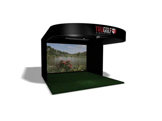 "Close-up of the TruGolf Signature Trim Golf Simulator showing compact design and front panel - ALLBGT"