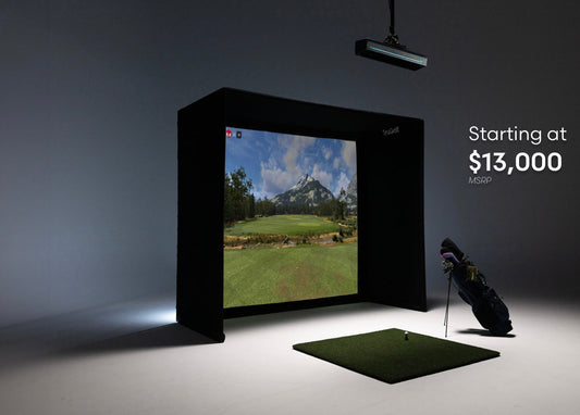 "Side View of the TruGolf Starter 10 Golf Simulator showing enclosure, projector, and hitting area" - ALLBGT