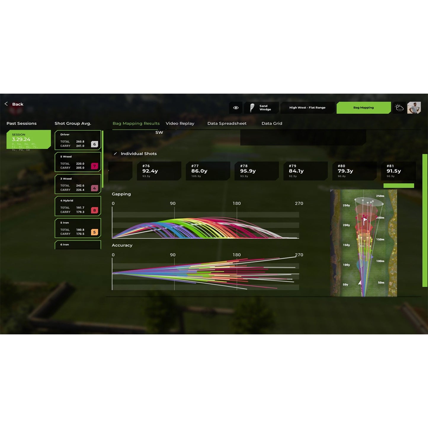 "Radar tracking screen of the TruGolf Starter 10 Golf Simulator showing ball flight, shot distance, and accuracy - ALLBGT"