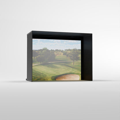 Front view of Carl’s Place Pro Golf Simulator Enclosure Kit – Premium Impact Screen for Home & Commercial Use - ALLBGT