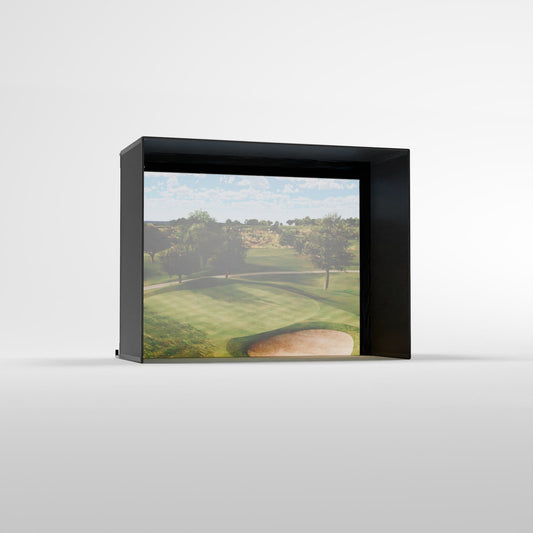Front view of Carl’s Place Pro Golf Simulator Enclosure Kit – Premium Impact Screen for Home & Commercial Use - ALLBGT