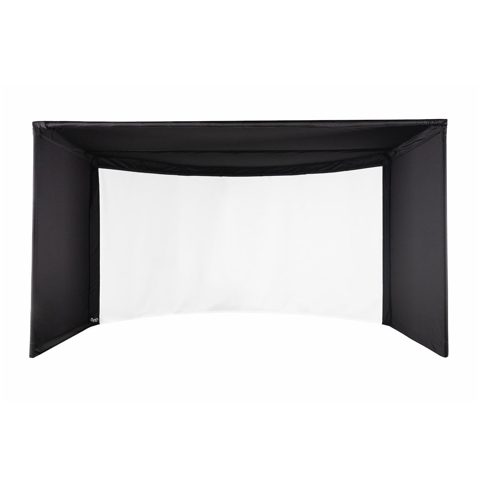 Full setup of Carl's Place Curved Golf Simulator Enclosure with Gray Screen - Immersive Setup - ALLBGT