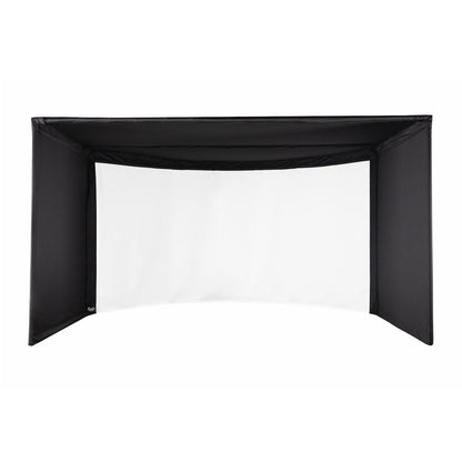 Full setup of Carl's Place Curved Golf Simulator Enclosure with Gray Screen - Immersive Setup - ALLBGT