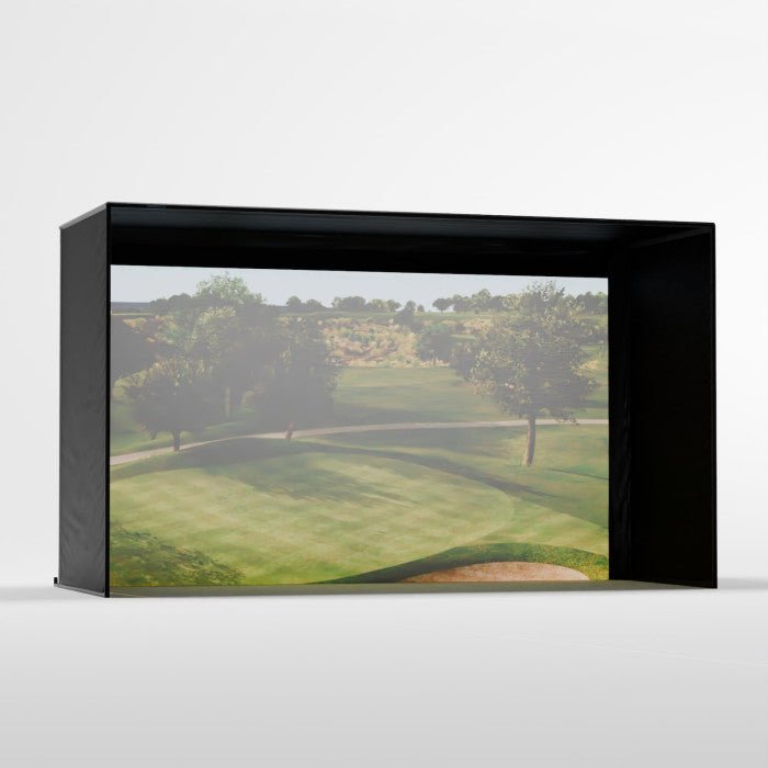 Front view of Carl’s Place DIY Golf Simulator Enclosure Kit with Impact Screen - ALLBGT