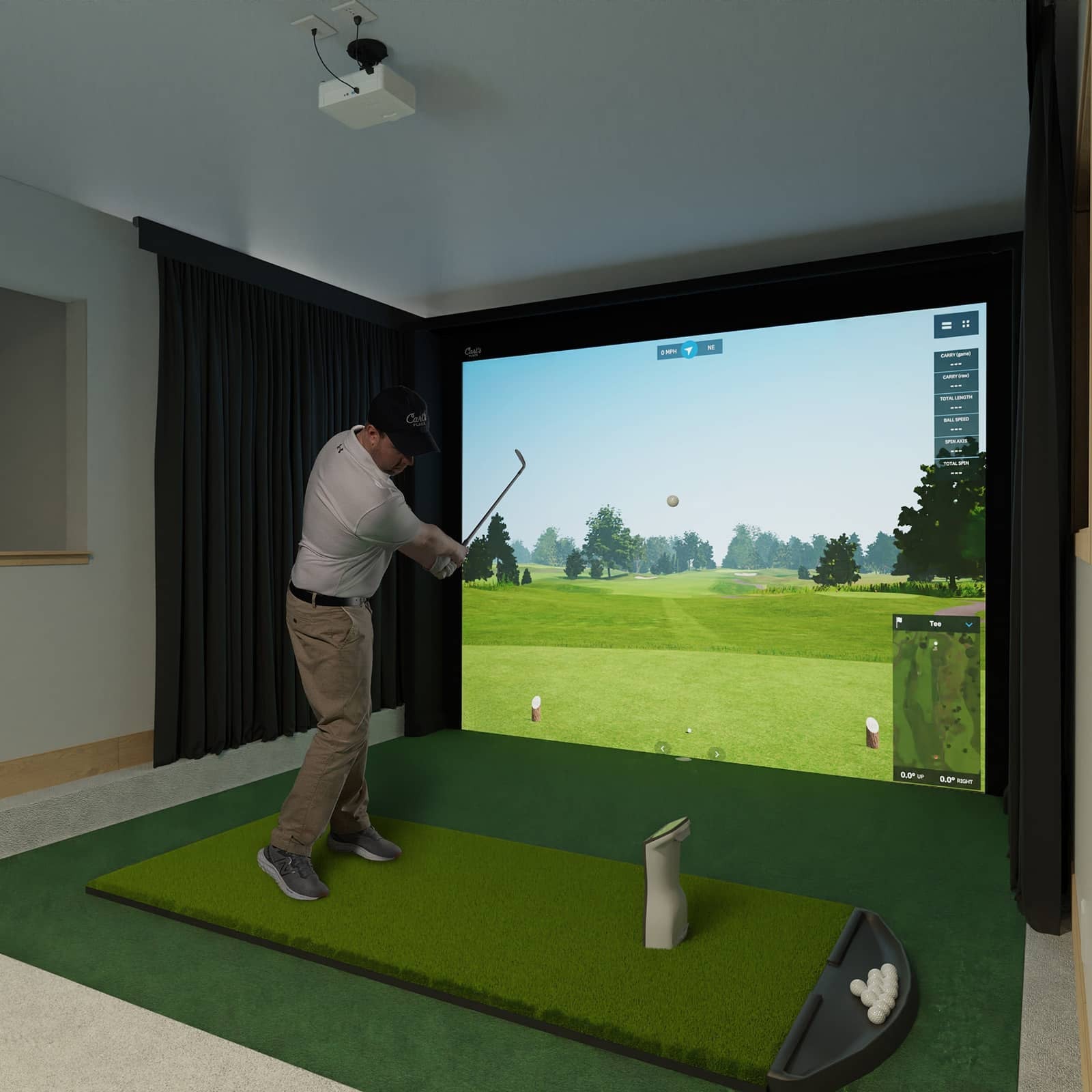 During swing of Carl’s Place DIY Golf Simulator Enclosure Kit with Impact Screen - ALLBGT