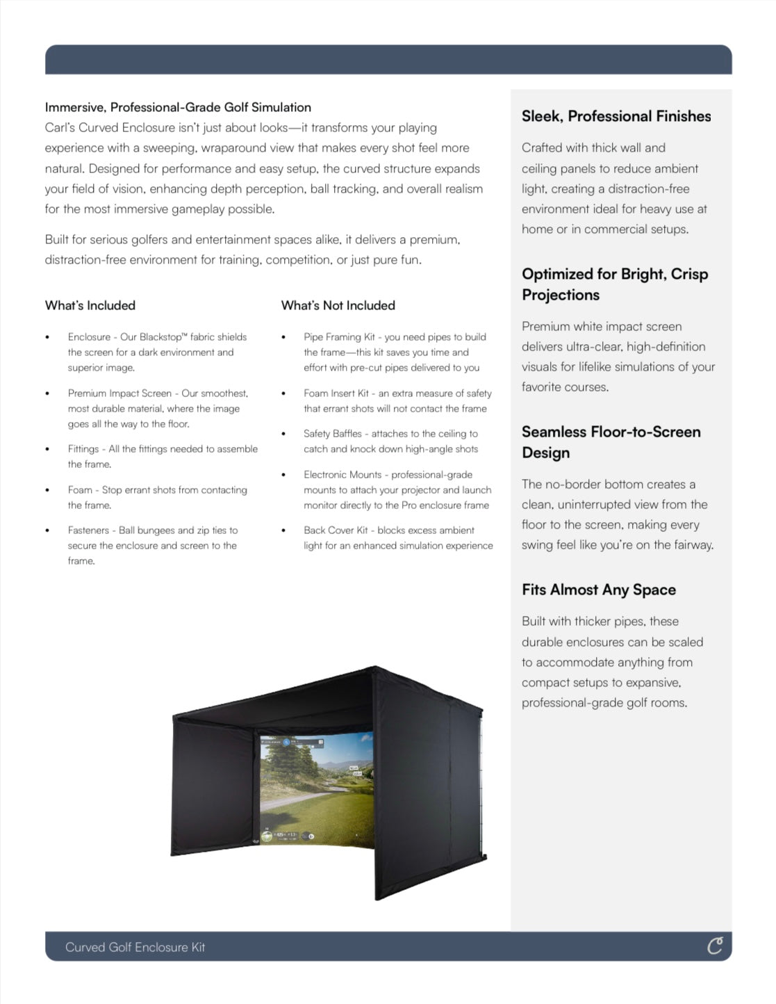 Carl’s Place Curved Golf Simulator Enclosure Kit with Impact Screen - ALLBGT
