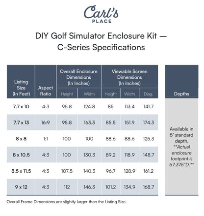 Specifications of Carl’s Place DIY Golf Simulator Enclosure Kit with Impact Screen - ALLBGT