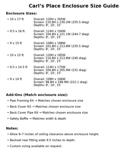 Dimensions of the Pipe Frame Kit for Carl's Place – Build a Professional Golf Simulator Enclosure - ALLBGT