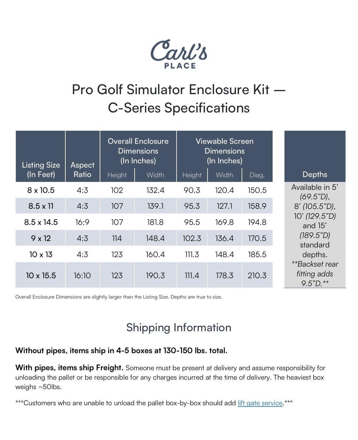Golf simulator enclosure dimensions for Carl’s Place Pro Golf Enclosure Kit –  Gray Premium Impact Screen - ALLBGT