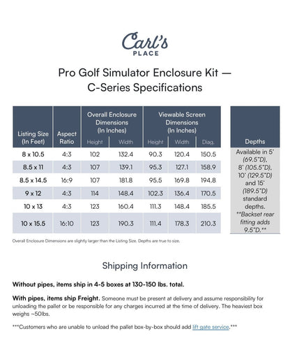Golf simulator enclosure dimensions for Carl’s Place Pro Golf Enclosure Kit –  Gray Premium Impact Screen - ALLBGT