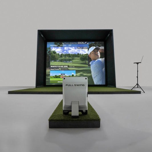 Front view of Full Swing 12’ Screen Package, Projector and Ceiling Mount with PC - ALLBGT
