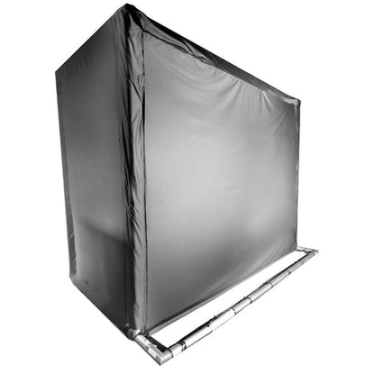 SIGPRO golf simulator blackout screen installed on enclosure. reducing light bleed for indoor golf simulator setup.