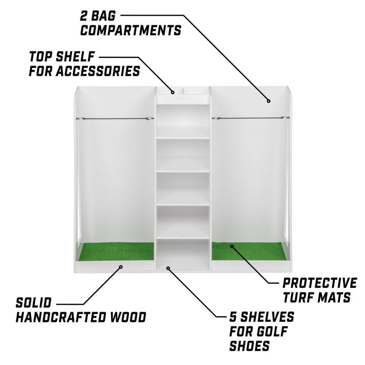 GoSports Double Premium Wooden Golf Bag Organizer and storage Rack - Black - ALLBGT