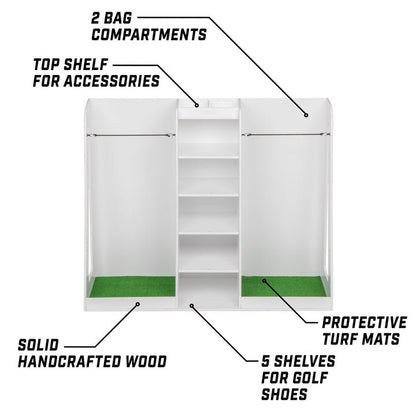 GoSports Double Premium Wooden Golf Bag Organizer and storage Rack - Black - ALLBGT