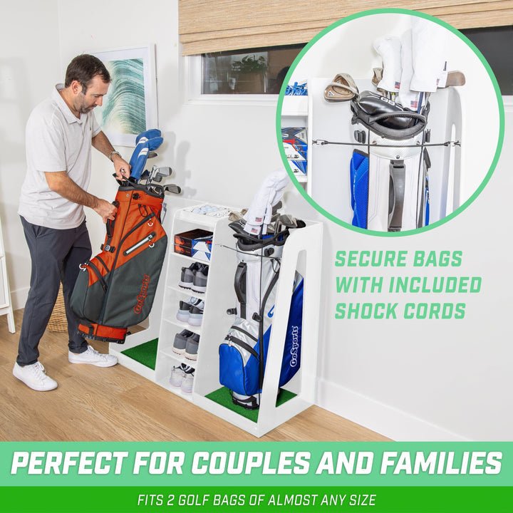 GoSports Double Premium Wooden Golf Bag Organizer and storage Rack - Black - ALLBGT